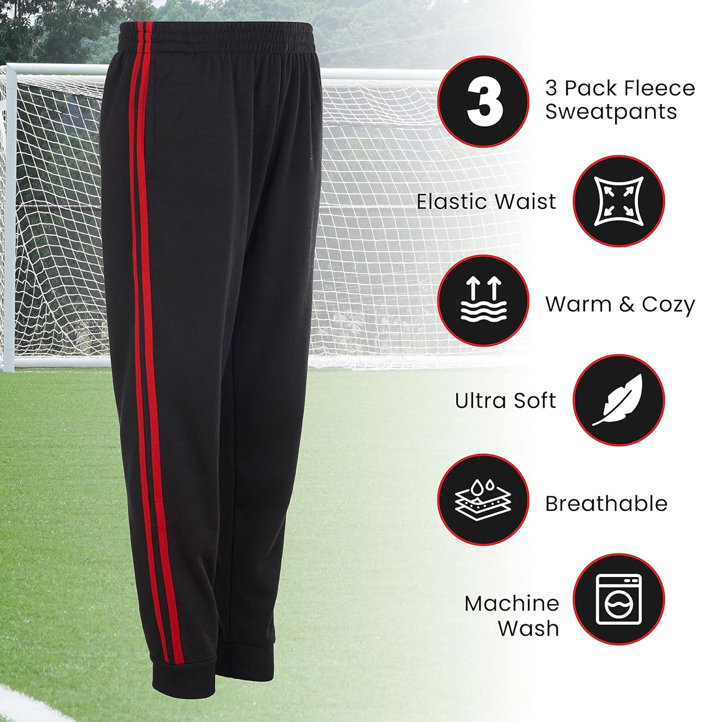 Boys Youth Warm Fleece Elastic Waist Joggers Sweatpants 3 Pack