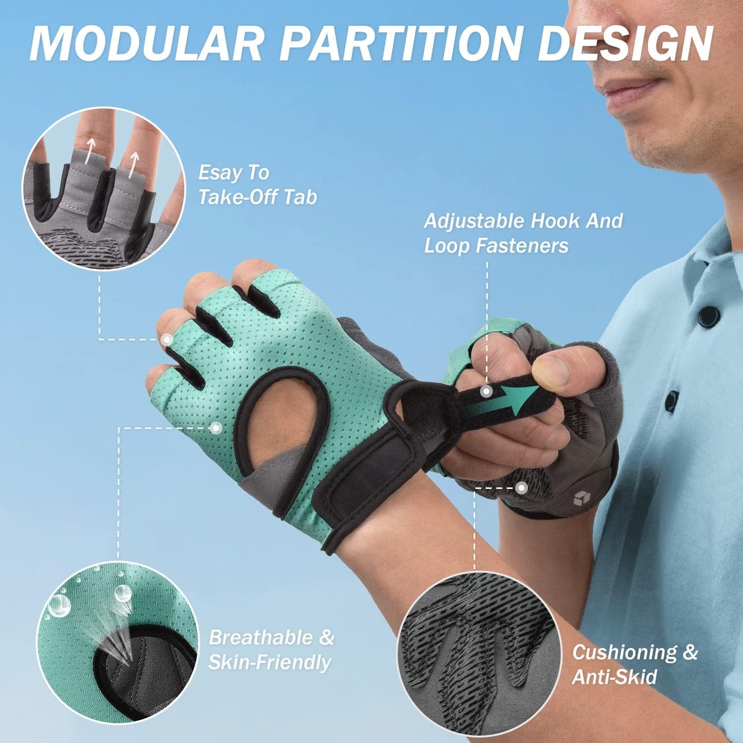 Freedom Workout Gloves, Knuckle Weight Lifting Shorty Fingerless Gloves with Curved Open Back, for Powerlifting, Gym, Women and Men