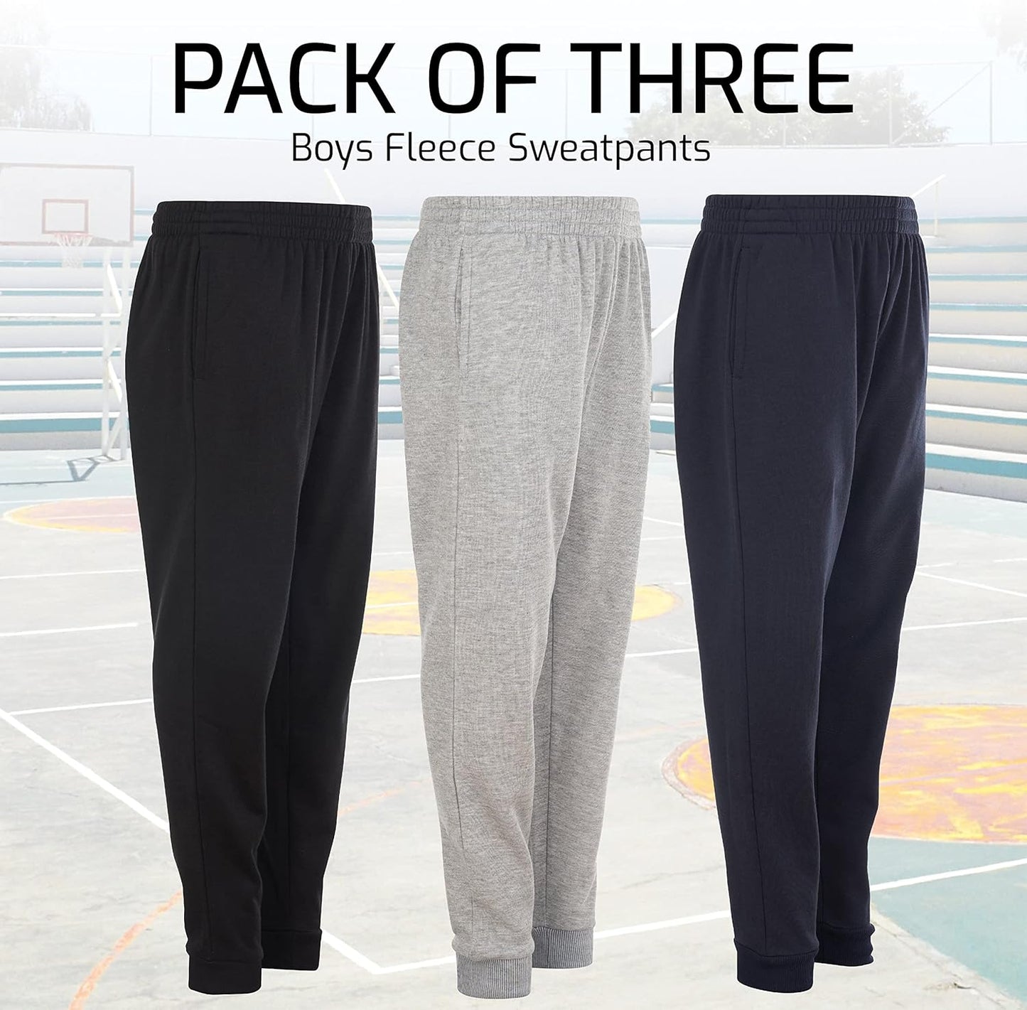Boys Youth Warm Fleece Elastic Waist Joggers Sweatpants 3 Pack