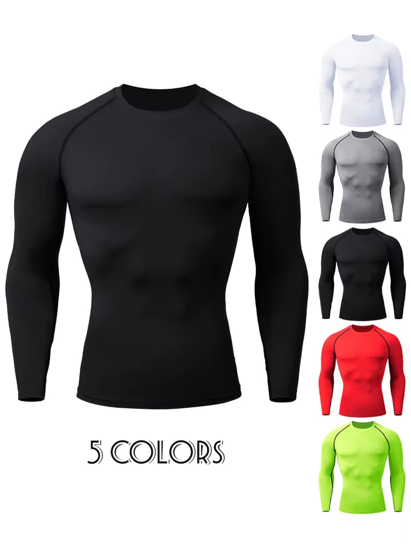 Compression Shirts Men'S Rashguard Quick Dry Gym Fitness Shirts Spring Beach Surfing Athletic Sport Running Workout Tops Tees