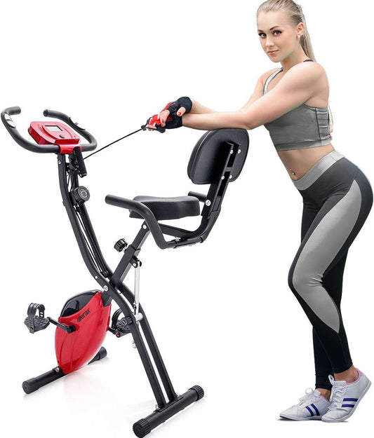 3 in 1 Adjustable Folding Exercise Bike Convertible Magnetic Upright Recumbent Bike with Arm Bands